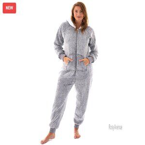Women's Teddy Fleece Onesie Pajamas, Hooded with Pockets, Cozy Lounge Wear
